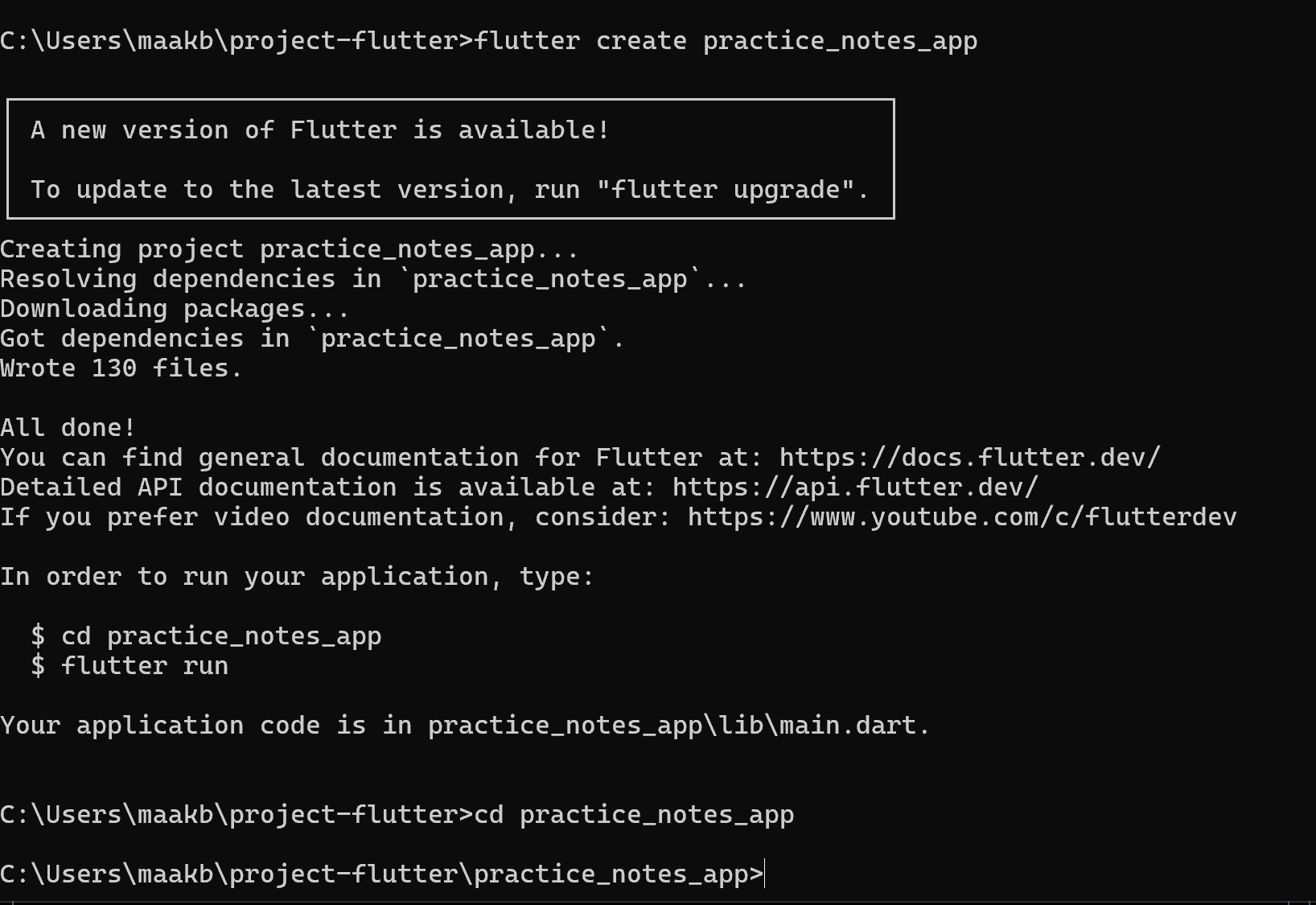Create Flutter project and move into project folder